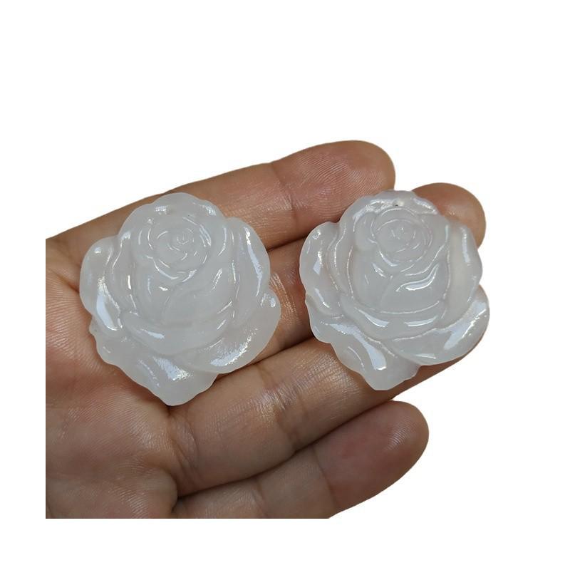 Afganischer Weißer Jade Rosenanhänger - Xinjiang Blühende Blume Reichtum Damenschmuck aus Jade
