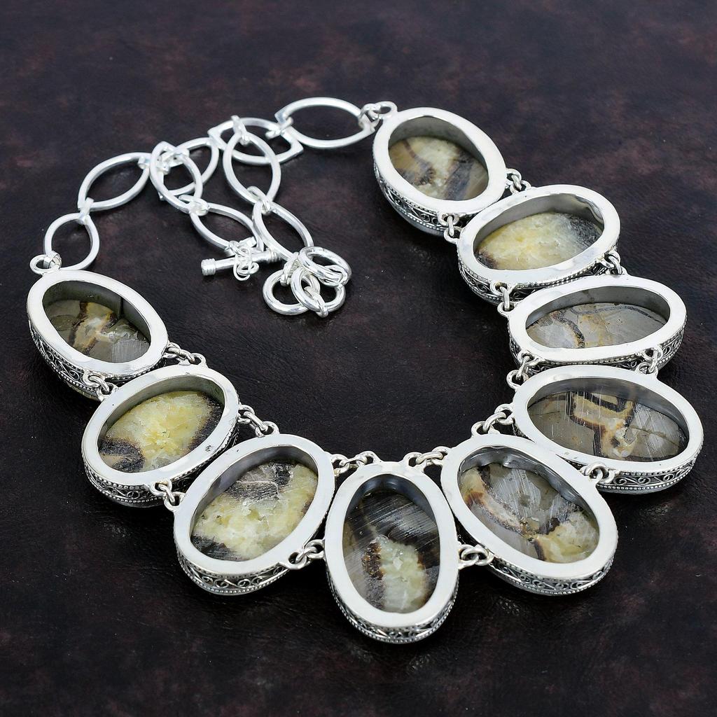 Septarian Edelstein Halskette 925 Sterling Silber Halskette Schöne Vintage Halskette Verstellbare Kette Halskette Handgefertigter Schmuck Geschenke für Mama