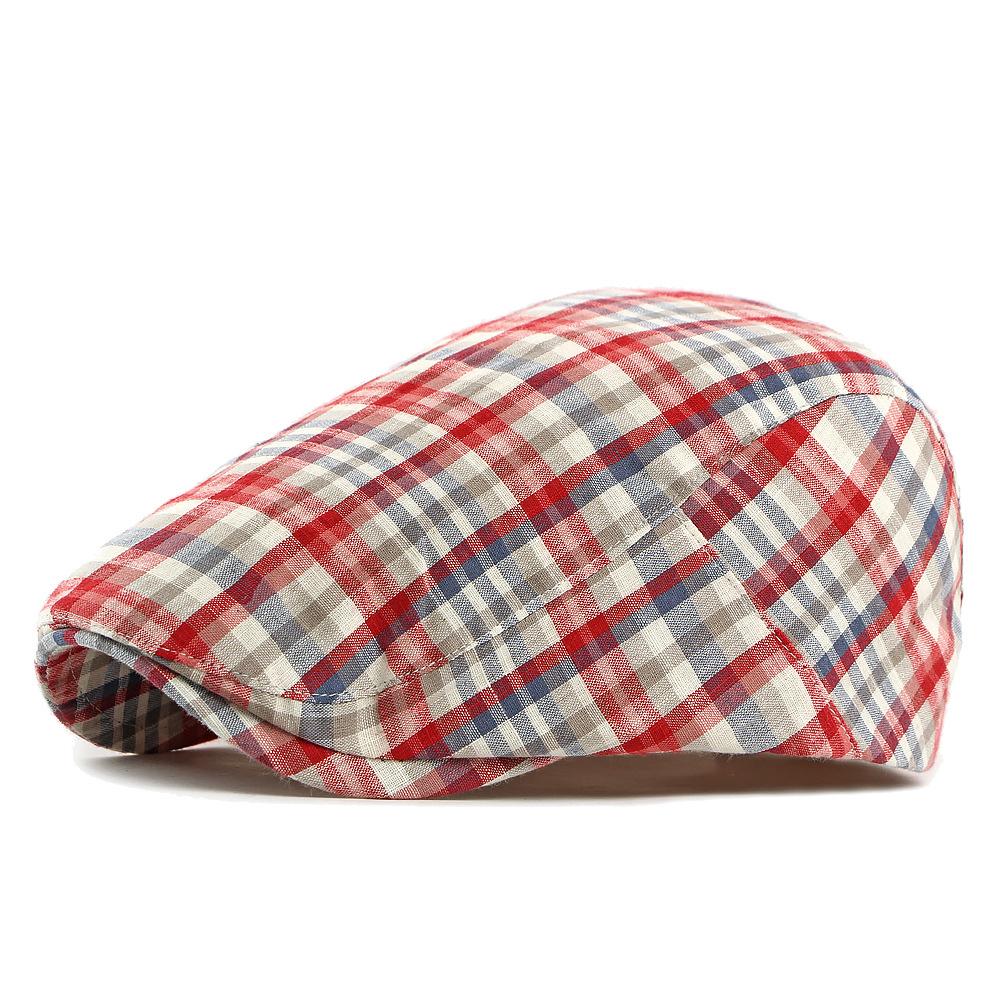 Spring Hat Beret British Retro Forward Hat Plaid Cap красный