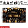 2D Elegant Black and Gold Backdrop, Whiskey Theme "Happy Birthday" Background for Cocktail Parties