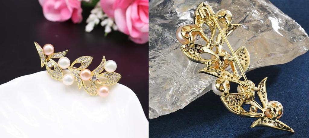 Freshwater pearl brooch zircon leaf lovely chest for entrance gift for gift case included corsage, decoration, graduation, ceremony, wedding,