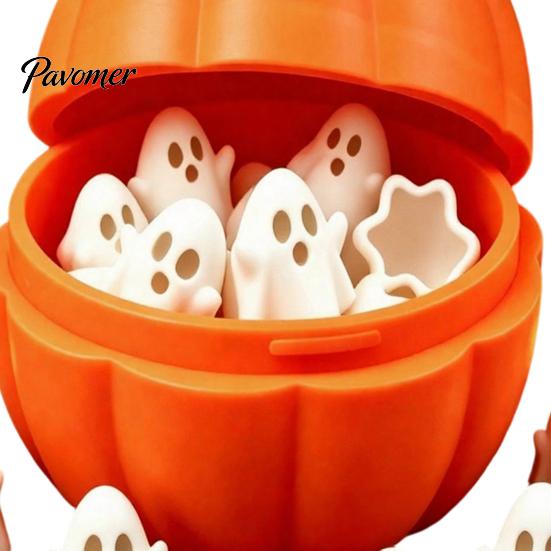 Holiday Party Decorations Pumpkin Bucket with Mini Ghosts, Halloween Candy Bowl, Cute Ghost Spooky Supplies Figurines, Snack Holder for Farmhouse Home
