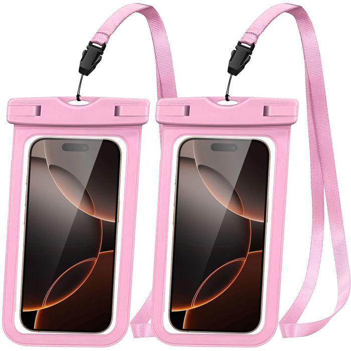 2x Housse Étanche pour Samsung Galaxy iPhone Xiaomi Redmi Google Téléphone, Protection Tactile IPX8 avec Bordure Rose