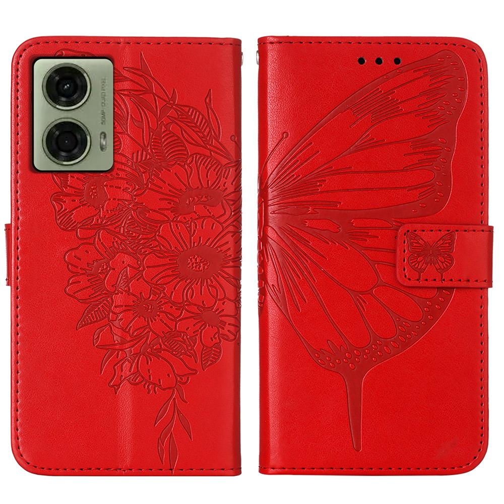 For Motorola Moto E14 4G/G04 4G/G04s 4G/G24 4G Wallet Case with Wrist Strap Butterfly Imprint Leather Phone Cover