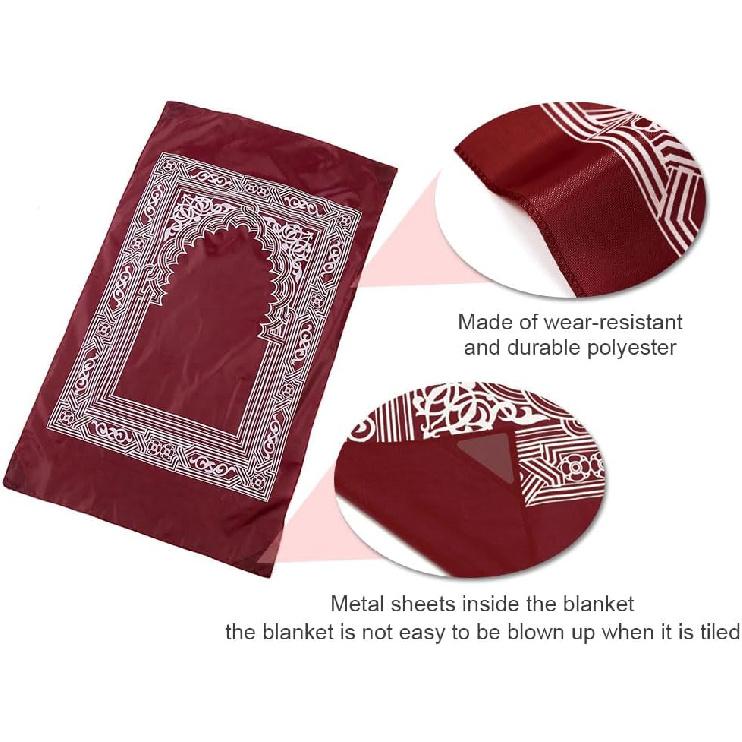 1 Piece Muslim Prayer Rug, Polyester, Portable Travel Prayer Mat with Compass, Red, 60CMx100CM