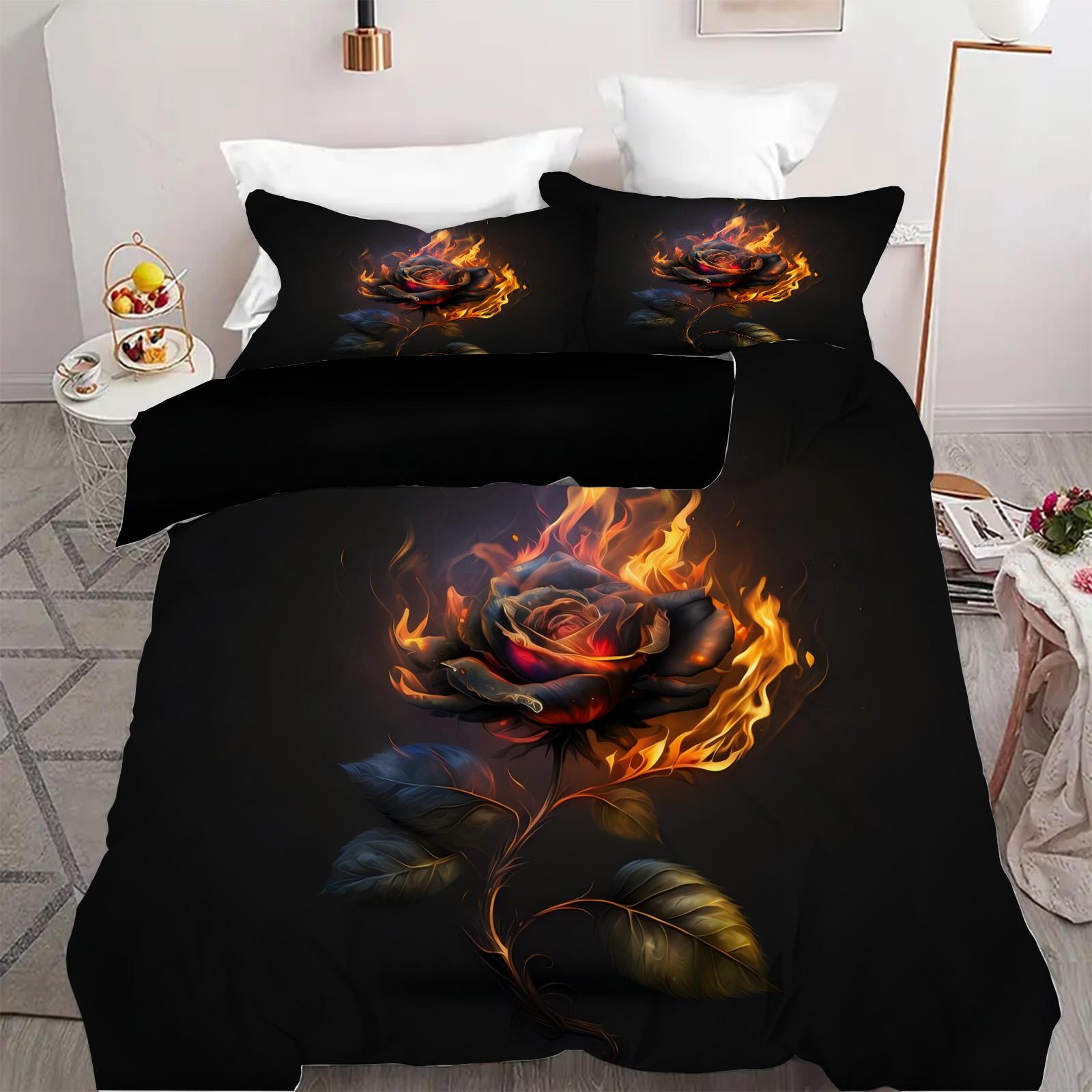 

Burning Rose Pattern Printed Quilt Cover Artistic Style Soft Comfortable Bedding Set Luxury Home Textiles Duvet Cover Pillowcase 135x200cm 2pcs
