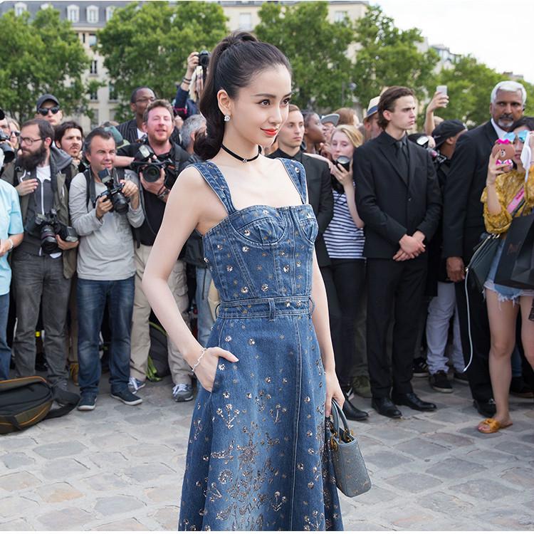 Buy Paris Fashion Week Angelababy Yangying Same Strap Summer Dress  Embroidery Dress Denim Skirt at affordable prices  free shipping, real  reviews with photos  Joom