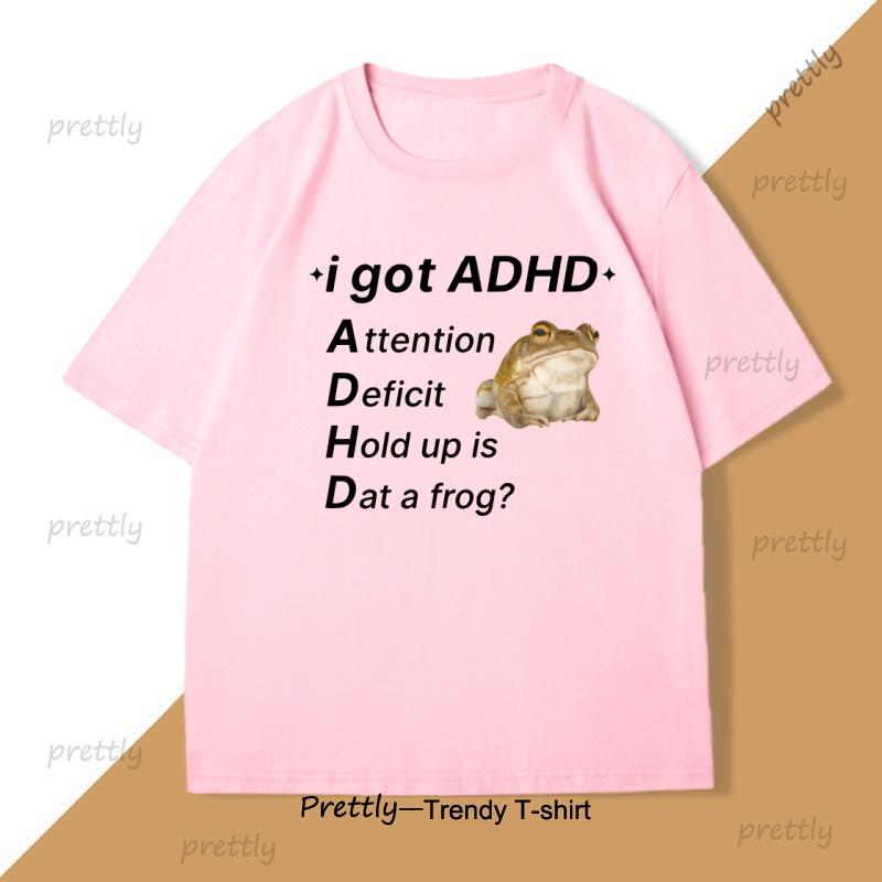 ADHD Frog TShirt Funny Autism T Shirt Cotton Short Sleeve Funny TShirts Round Neck Tees Soft Printed Tops Streetwear Clothes