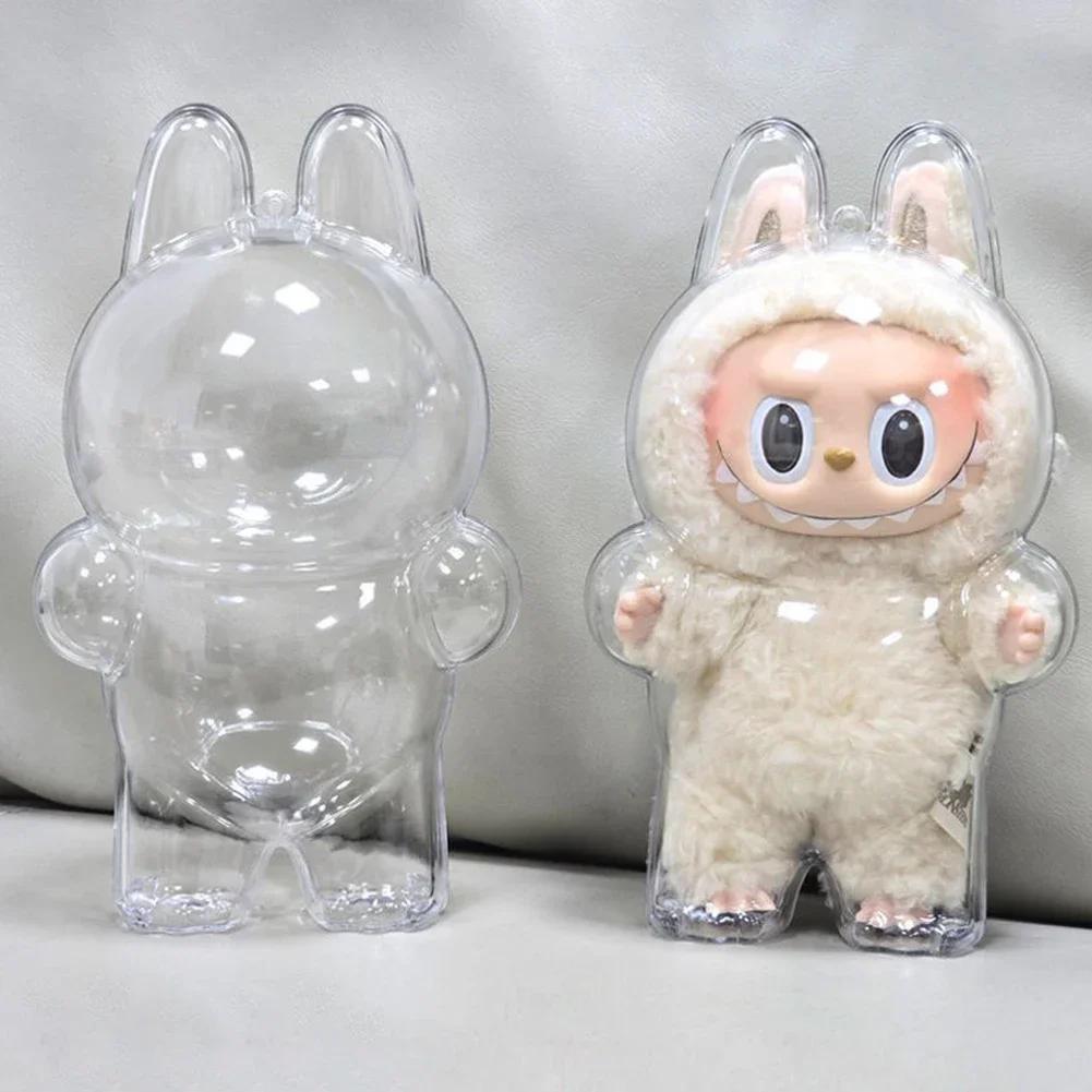 Transparent Macaron Doll Case For Labubu - Popmart Bubble Mart Storage Box, Dustproof Cover for Elf, Christmas New Year Gift