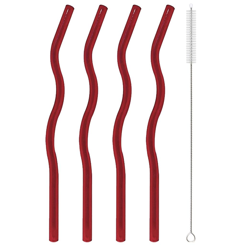 4pcs Red Creative Gldss Straw Milk Tea Juice Cocktail Straw with Brush High Borosilicate Glass Straw Set Kitchen Bar Accessories