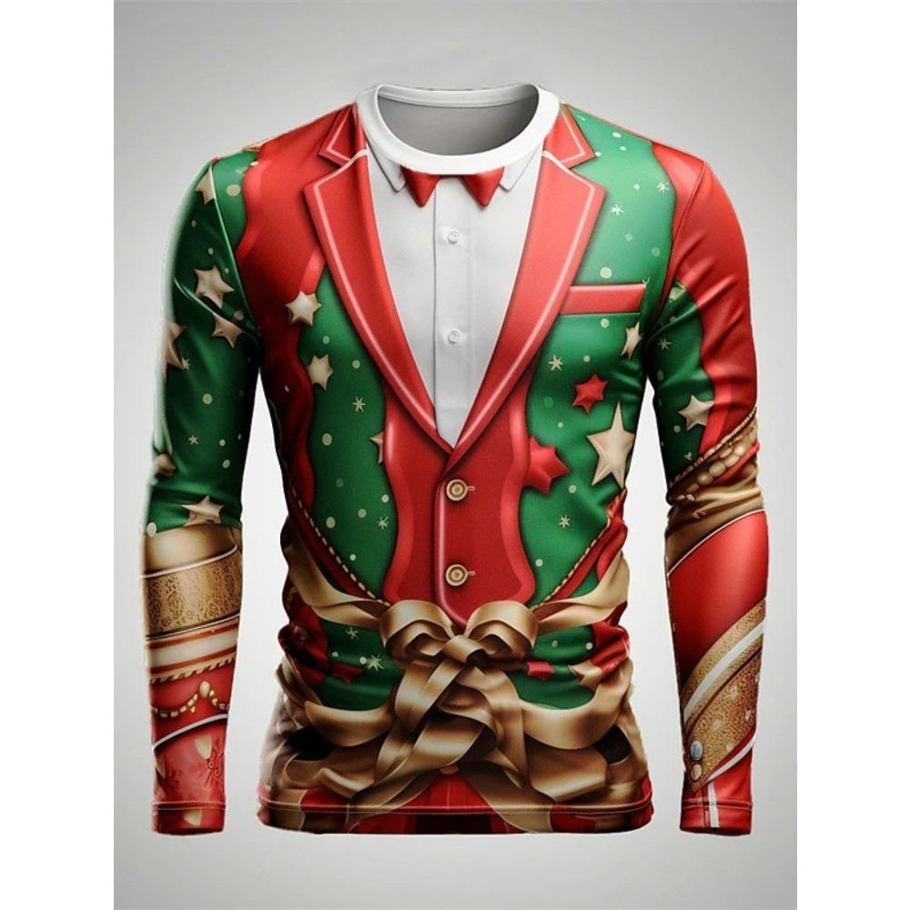 Weihnachts-T-Shirt Herren Bedruckt Bequem Langärmlig Bequem Vielseitig T-Shirts Modisch