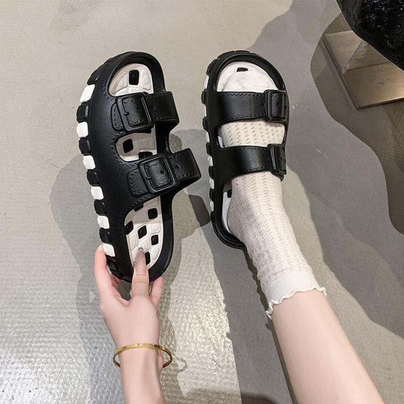 2025 summer new fashionable outer wear versatile thick bottom non-slip one-word drag breathable women's cool slippers women