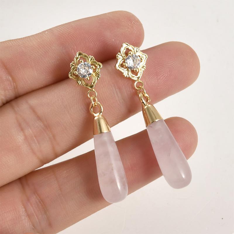 Gold-Plated Amethyst Rose Quartz Tiger's Eye Teardrop Pendant Earrings Necklace Accessory