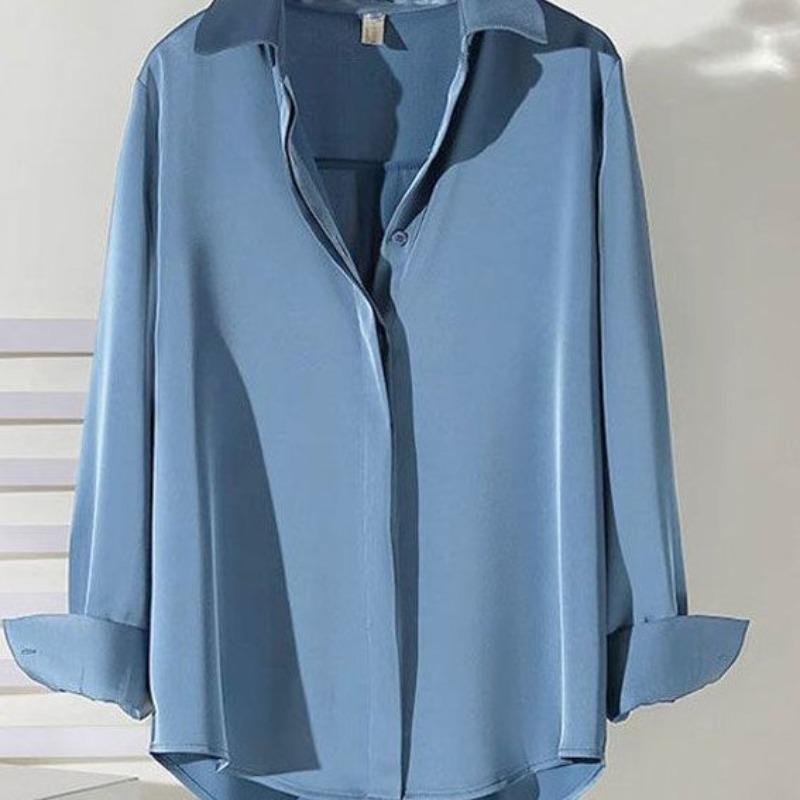 White Satin Shirt Loose Fit Spring Autumn Black Blouse Fashionable Design High Quality Comfortable Stylish Top