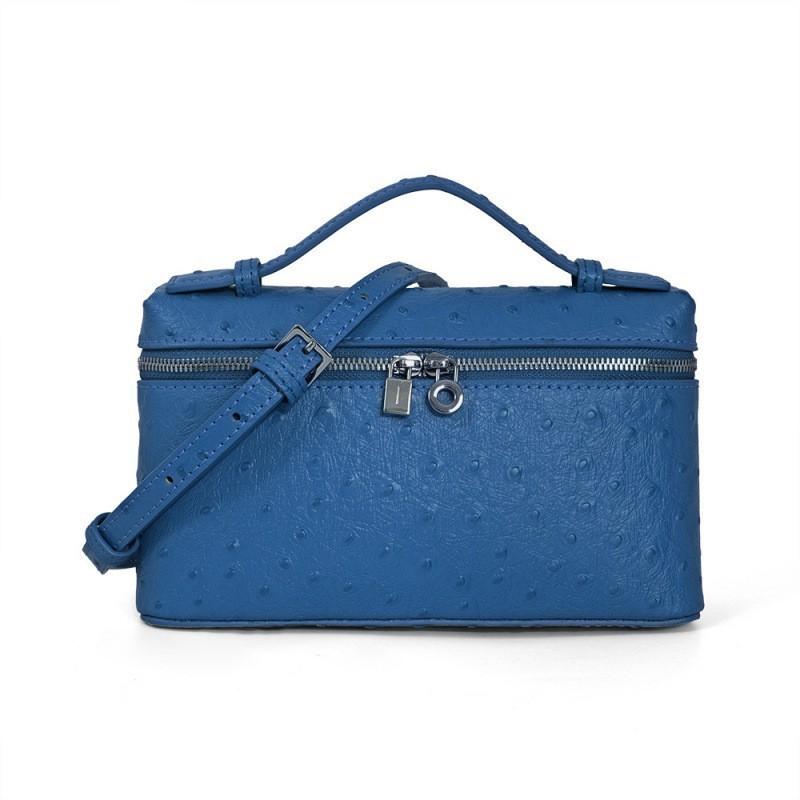 First-layer Cowhide Ostrich Pattern Lunch Box Bag High-quality Leather Women's New Style Handbag Cross-body Cosmetic Single Shoulder
