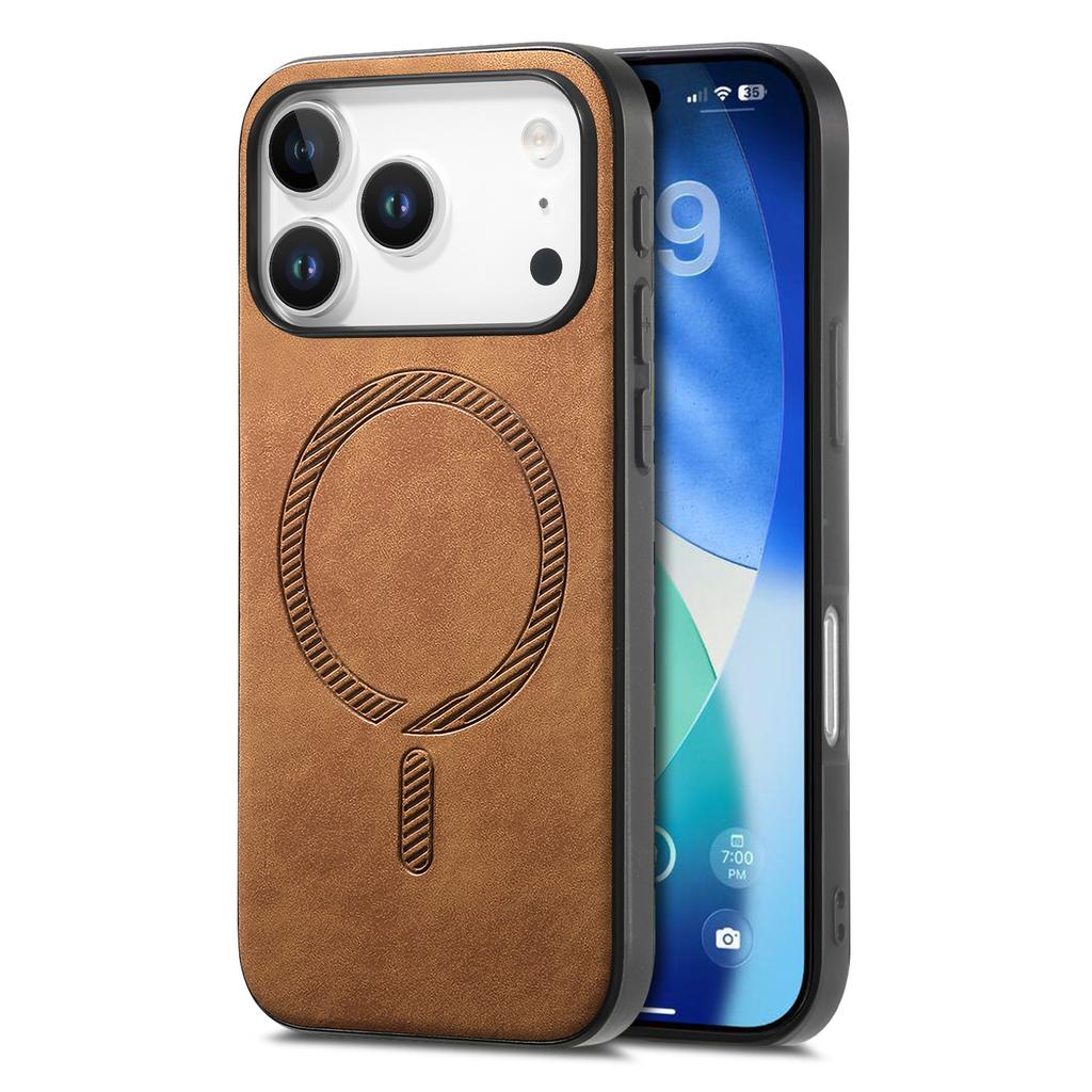 For iPhone 17 Pro Leather Back Case Compatible with MagSafe Skin-touch Phone Cover