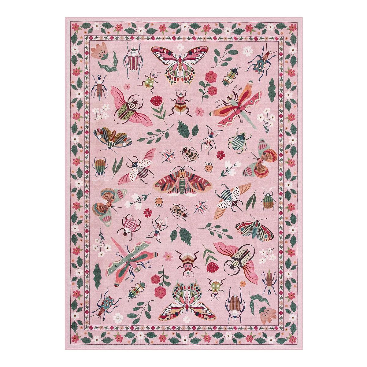 Vionnet Washable Modern Parisian Insect Pink Rug Area Rugs Washable Outdoor Indoor Area Rugs Dining Bedrooms Courtyard Mat 40x60CM