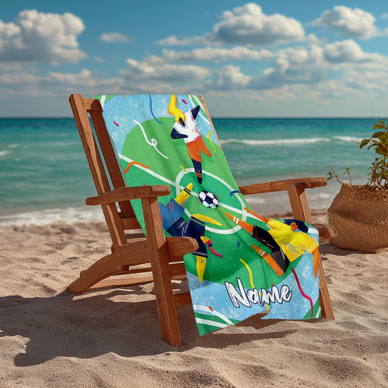 Custom Name Ultra-Soft Beach Towel with Soccer Theme,Ideal for Pool - Camping, Diving - Perfect Travel Essential, Vibrant Beach Towel.