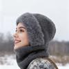 Winter Hat Men Women Velvet Thick Warm Knitted Hat Outdoor Solid Color Hat Scarf Integrated Hat