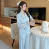 1011 Spring and Summer New Pajamas Women's Long-sleeved Trousers Home Suit Fairy Wind Lace French Ice Silk Home Suit