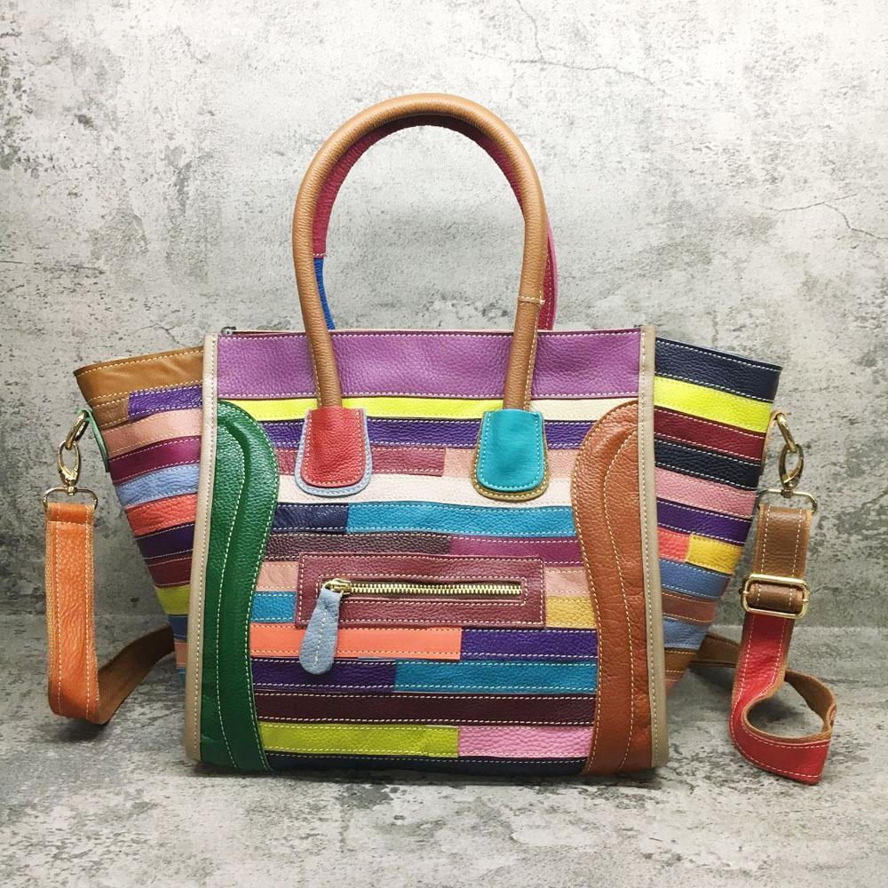 

Кожаная женская сумка из коровьей кожи, переносная сумка-мессенджер, стильная кожаная сумка со смайликом, большая разноцветный