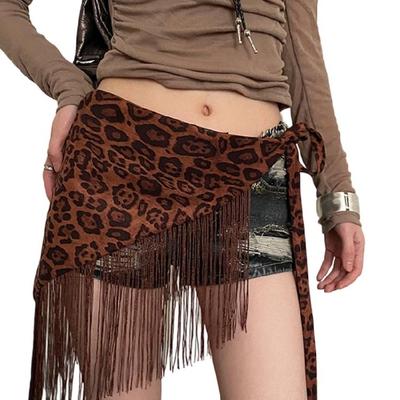 Trendiger Fransen-Leoparden-Taillengürtel Polyester Breiter Gürtel Dehnbarer Taillenriemen Party Casual Outfit Dreieckige Hüftschürze