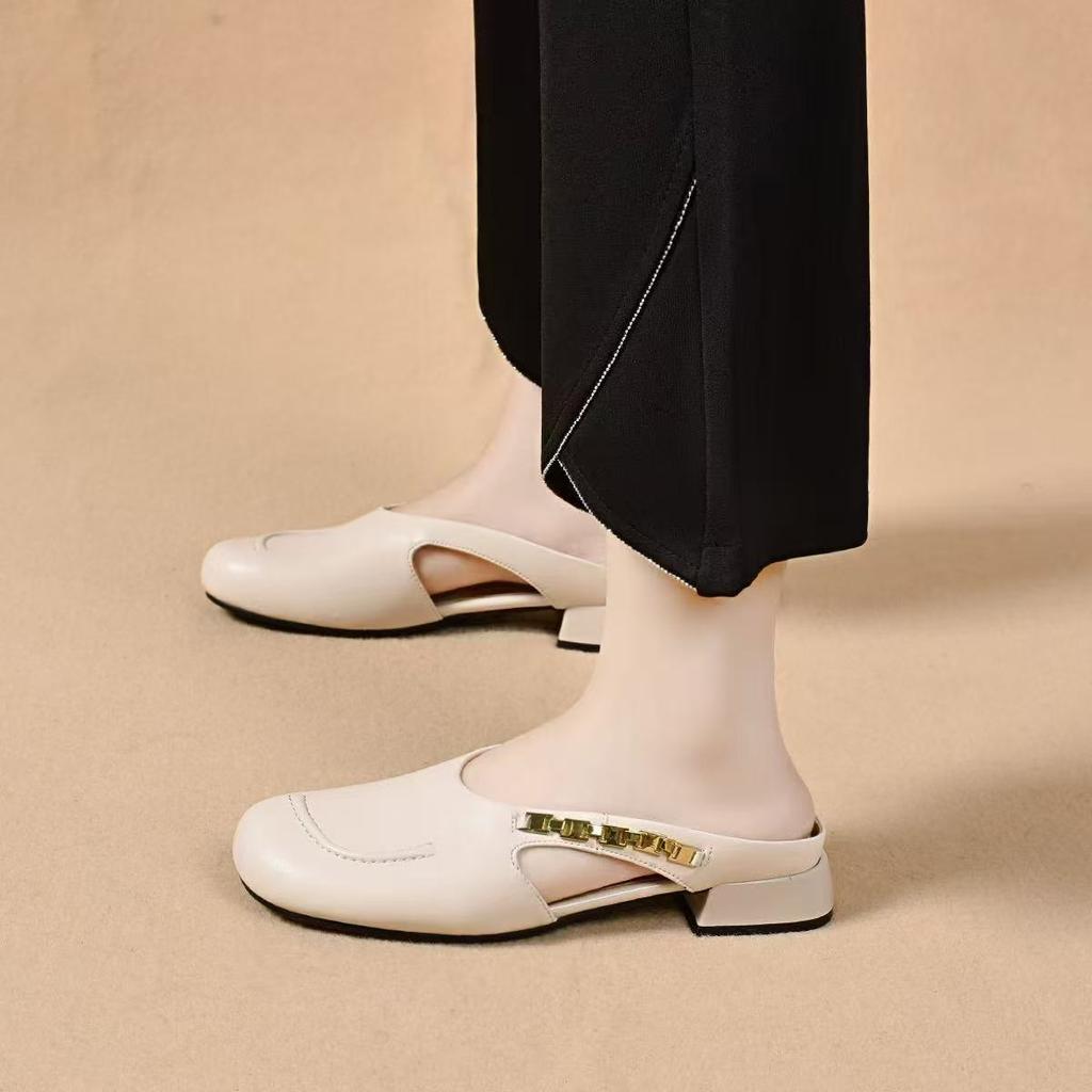 Baotou slippers women's outer wear summer new casual lazy drag flat bottom round head comfortable hollow sandals