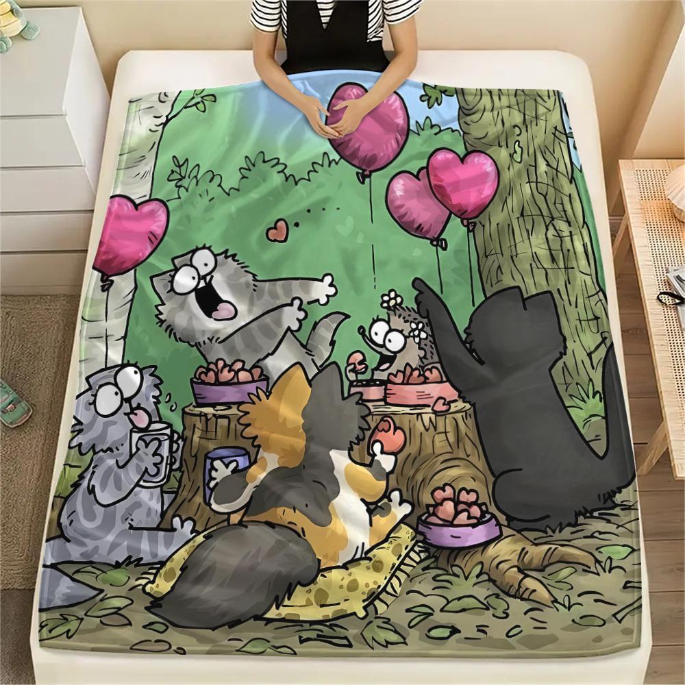 1pz Coperta in Flanella con Stampa del Gatto Simon, Alta Qualità per Tutte le Stagioni, Decorazione per la Casa, Calore e Comfort, Perfetta per Regali di Natale