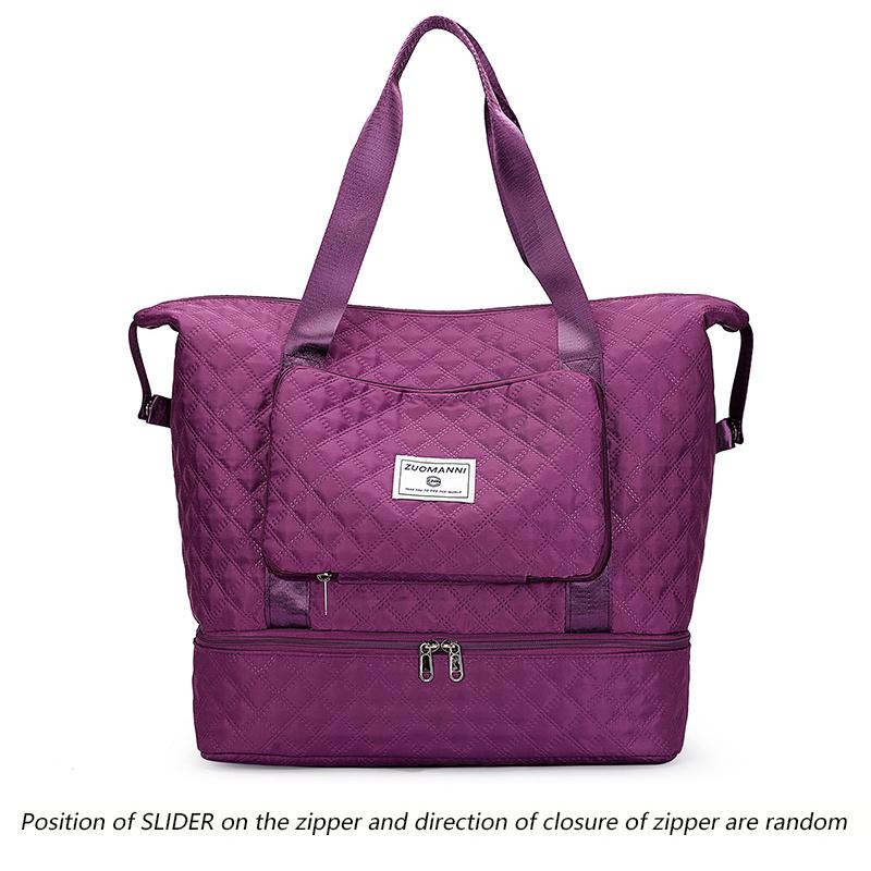 Foldable Travel Bag with Wet/Dry Separation, Quilted Design, Large Capacity, Multiple Compartments, Zipper Closure