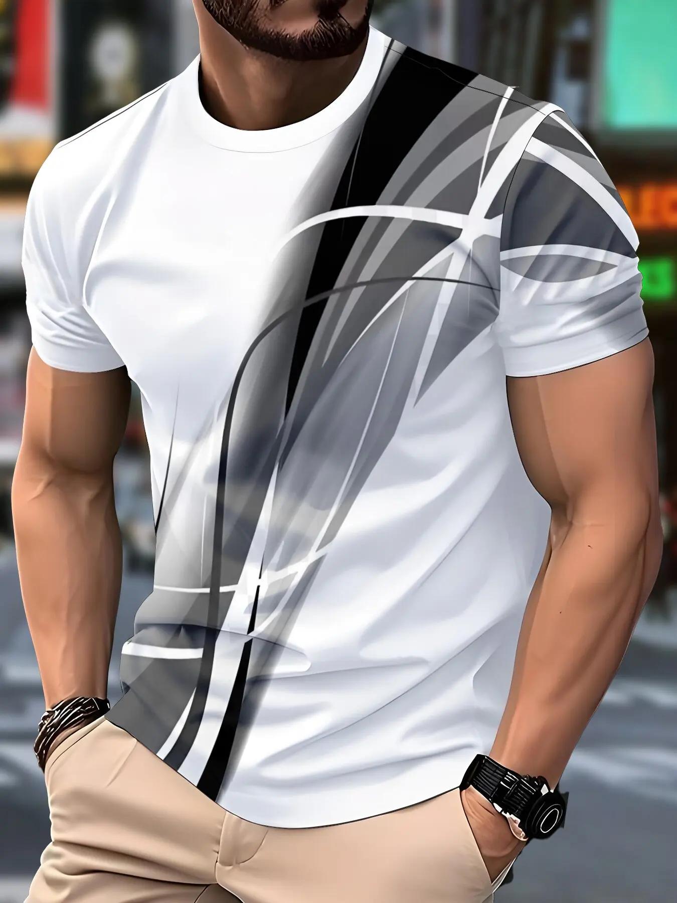 

Чоловіча мода Нова футболка з 3D смугастим принтом Мікроеластична Дихаюча Короткий рукав Для спорту на відкритому повітрі Швидковисихаюча Великий розмір Топ 6XL