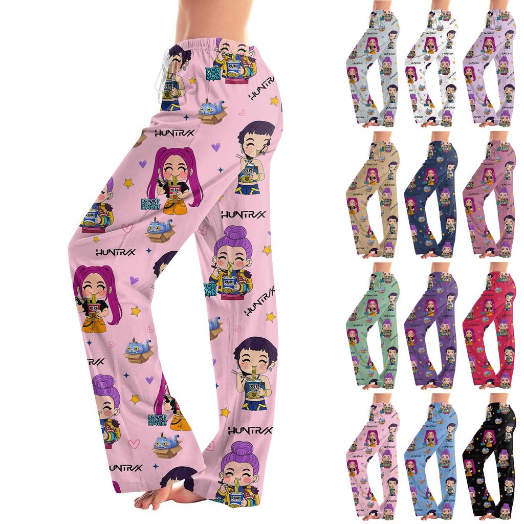 Womens Pajama Pants Sleepwear Casual Drawstring Elastic Waist Pants Comfy Straight Yoga Loose Trousers