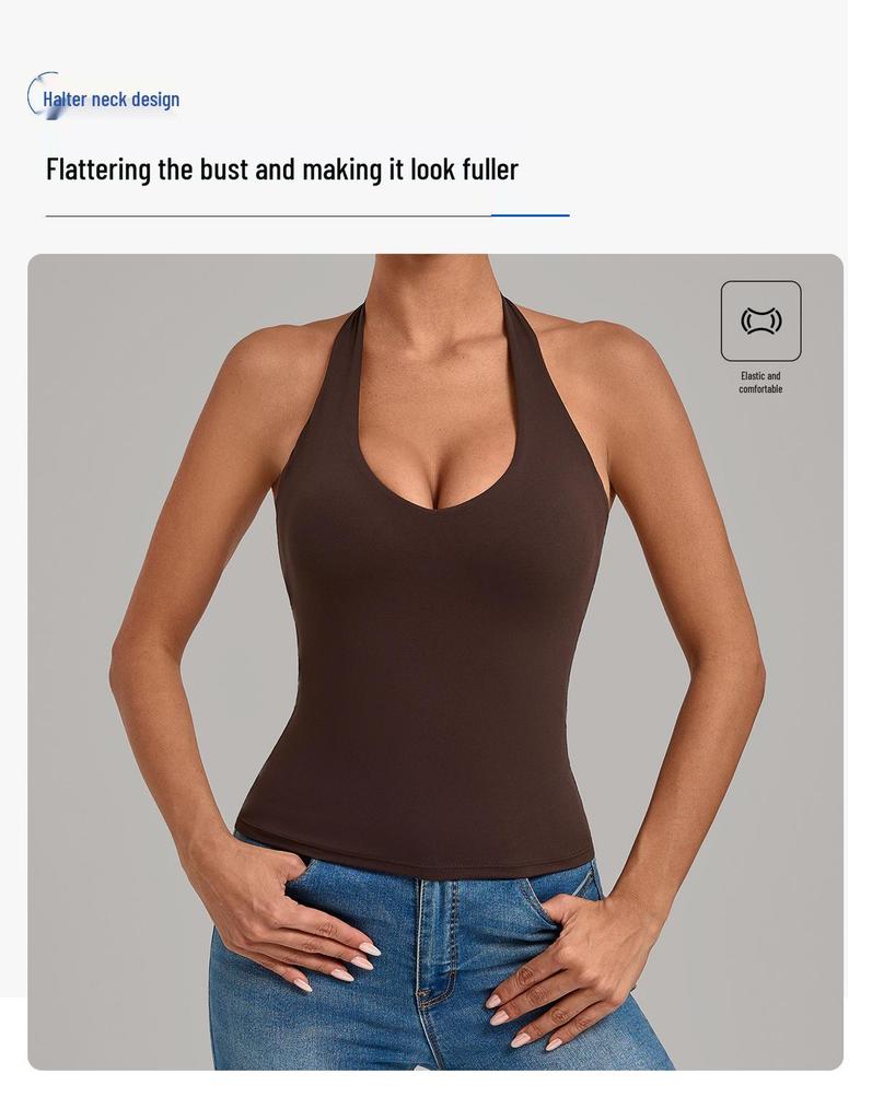 Women's Euro-American Halter Sports Vest: Tummy Control, Open Back, Breathable, Quick-Dry Yoga Top