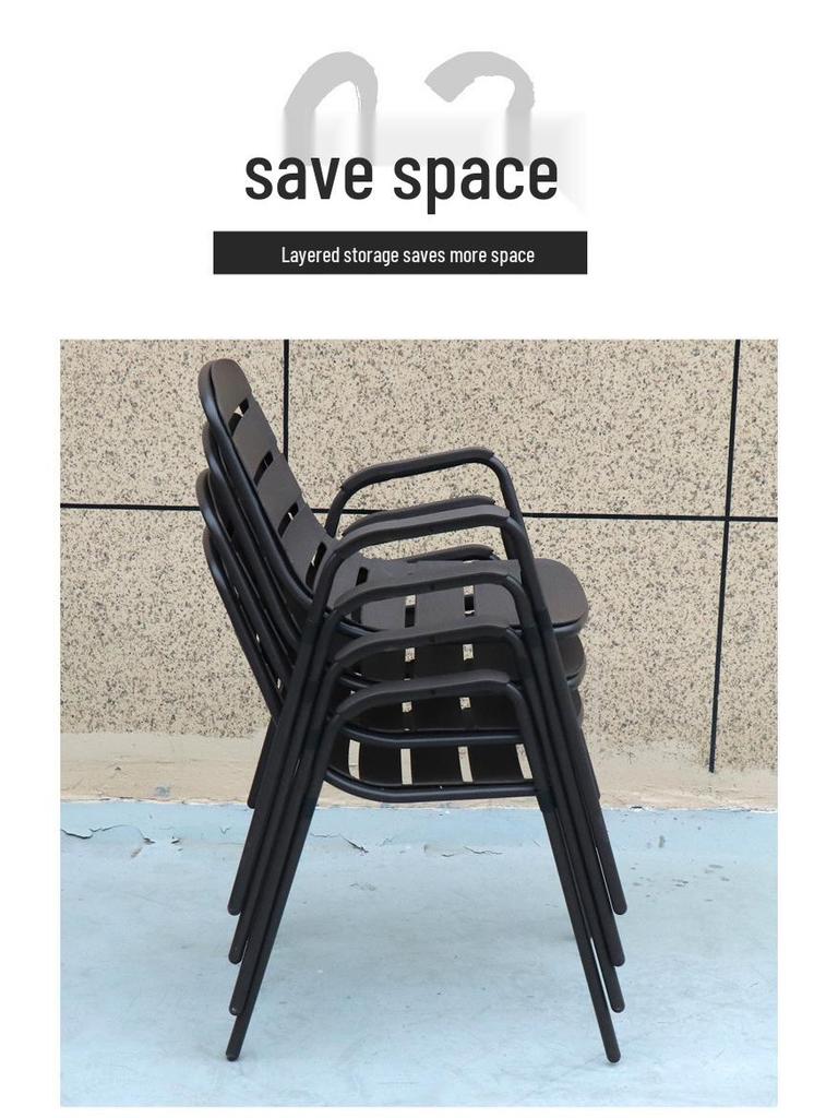 Outdoor Rattan-Style Stackable Patio Chair and Table Set, Wrought Iron Coffee Stool, Ideal for Courtyard or Balcony.