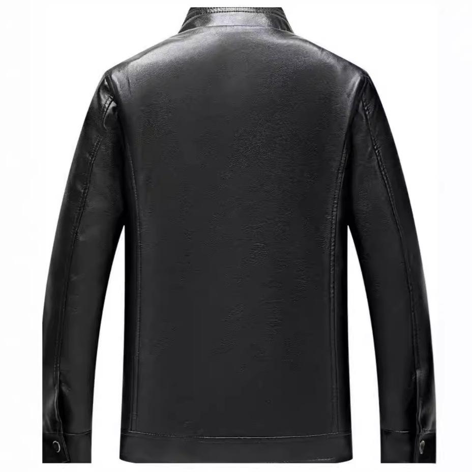 Men's Leather Jacket Casual Autumn and Winter Stand-up Collar Simple and Fashionable Plush Leather Jacket Handsome and Advanced Style