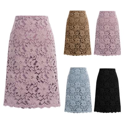 Bodycon sukně s dutou krajkou Elegantní kancelářská sukně s vysokým pasem a vysokým pasem ke kolenům
