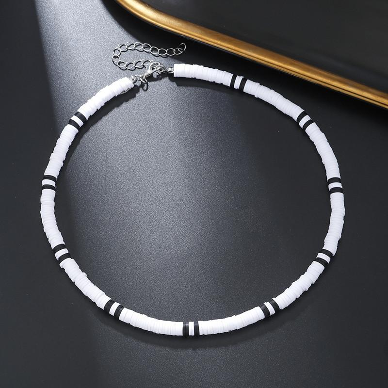 Boho Simple Polymer Clay Black and White Choker Necklace for Women Men Summer Vintage Short Clavicle Chain Party Jewelry Gift
