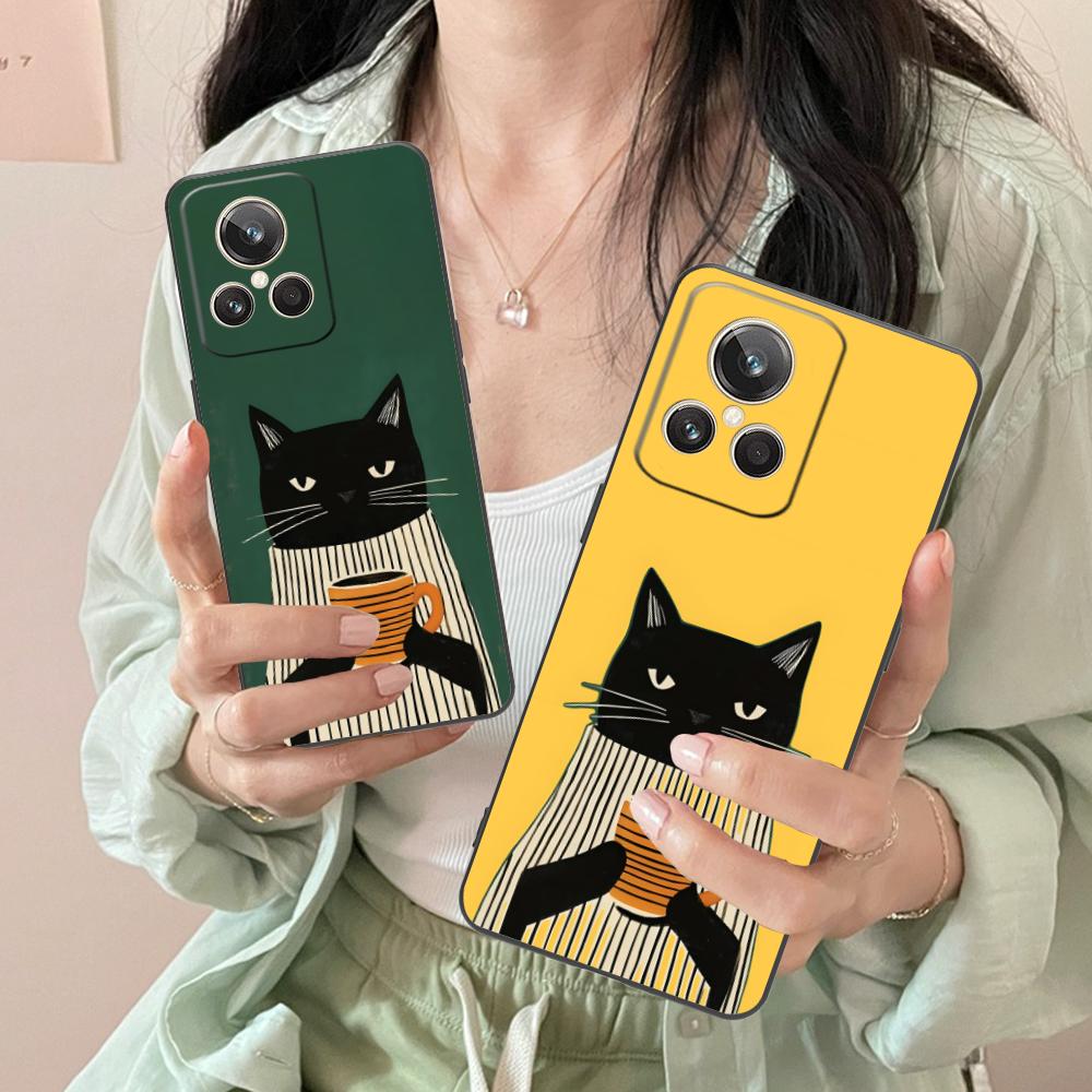 Cute Coffee Cat Matte TPU Mobile Phone Case for Realme GT 8 Neo Pro C75 73 71 C67 65 C55 53 C35 31 C20 15 Colorful Cover