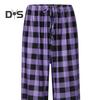 Women Pants High Elastic Waist Drawstring Wide Leg Loose Contrast Color Plaid Print Casual Soft Breathable Pockets Full Length Lady Long Trousers
