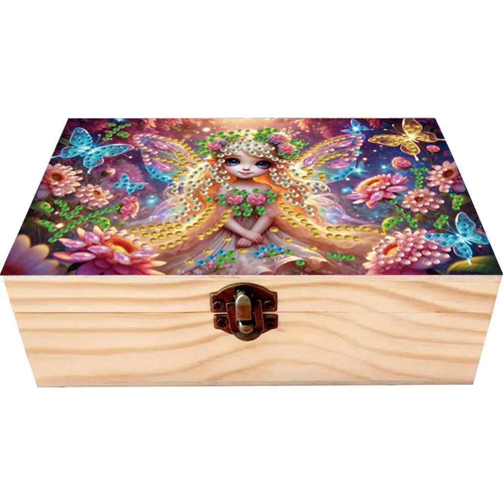 5D DIY Diamond Art Handmade Storage Box Partial Drill Colored Pattern Wood Case Crystal Storage Case Kit for Desktop Diamond Art