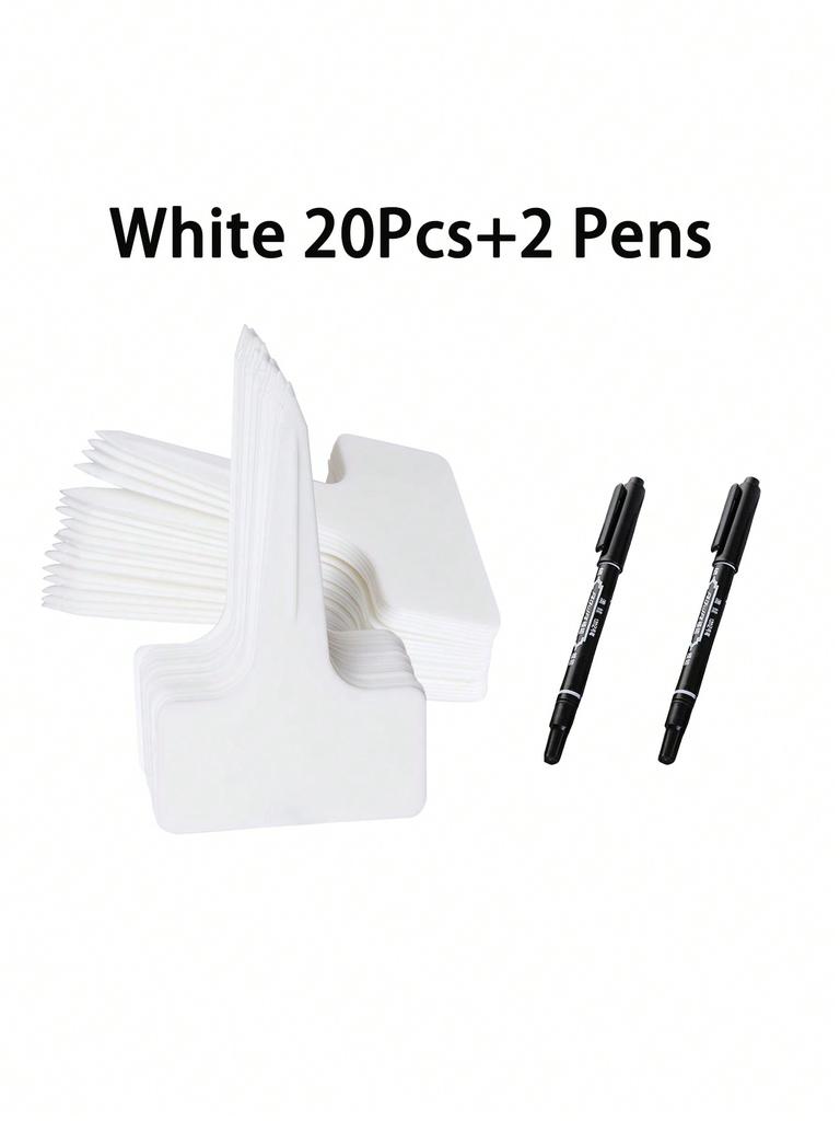 20pcs T-Type Plant Labels with a Gel Pen, Waterproof Plastic Plant Tags Nursery Garden Markers