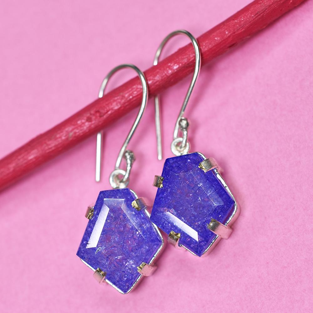 Natural Purple Tanzanite 52 Ct CERTIFIED 925 Sterling Silver Gems Fancy Earring MY.ER-44-NS