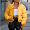 BITCED Autumn/Winter Women's Short-Length Cotton Coat Women's Long-Sleeved High-Neck Thermal Jacket Loose-Fit Casual Cotton Coat