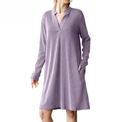 Autumn and Winter Women's V-neck Long-sleeved Loose Dress
