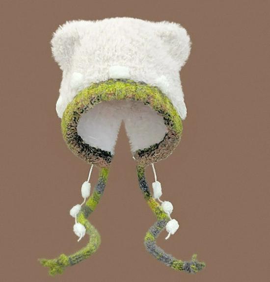 Dámská plyšová čepice s medvědími ušima - Hřejivá a všestranná pletená zimní čepice 2025 s teplou ochranou uší