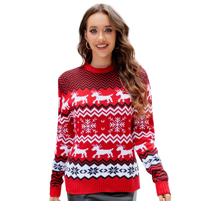 Snowflake Christmas Sweater 2026 Fall Winter Couple Knitwear Elk Round Neck Loose Fit