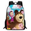 Masha Bear Kids School Backpack Elementary Students Cartoon Print Oxford Fabric Bag With Ergonomic Back Support