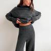 2025 Autumn/Winter Casual Solid Color Knitted Sweater Set: Loose High Neck and Pants