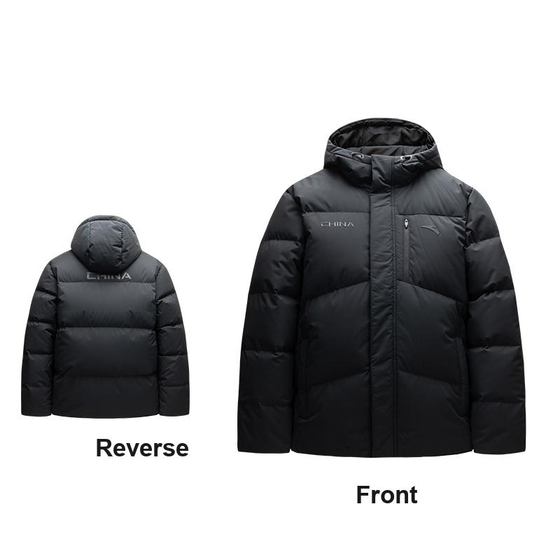 Anta Solid Color Warm Loose Fit Hooded Puffer Jacket Unisex Outerwear Black 172517901-4