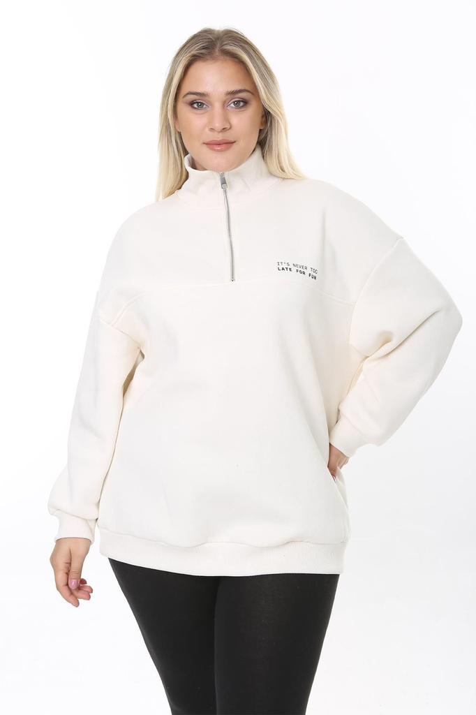 Damska Bluza Duży Rozmiar Duży Rozmiar Bluza na Zamek z Podniesionym Wzorem Trzyigłowy