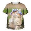 Summer Round Neck 3D Printed Cute Cat Pattern Top Fashionable Casual Short Sleeved Children's Boy and Girl Kids Unisex T-shirts